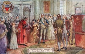 Reception of Queen Charlotte in the Pump Room, Bath, 1817 by English School